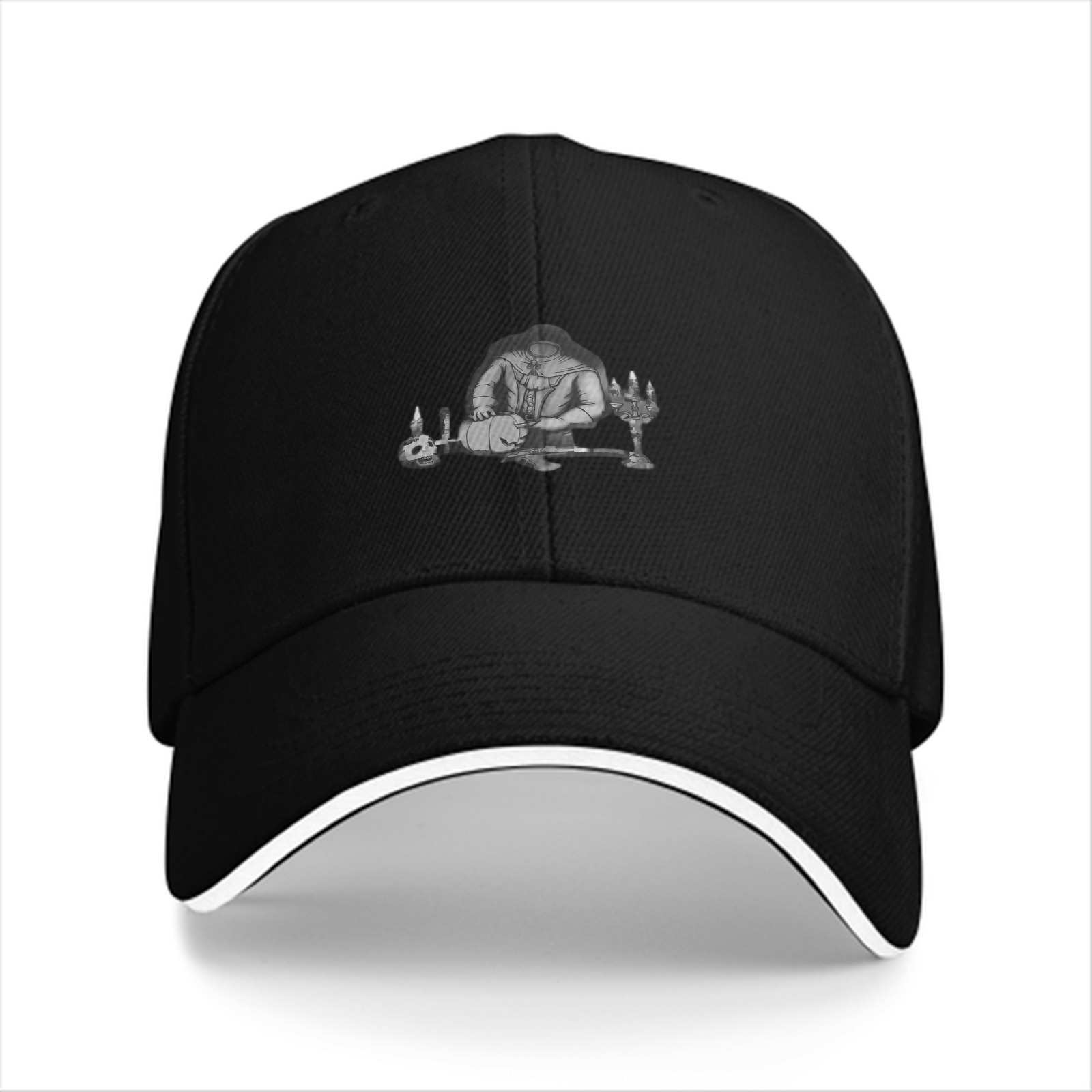 Black baseball cap with Halloween themed graphic print