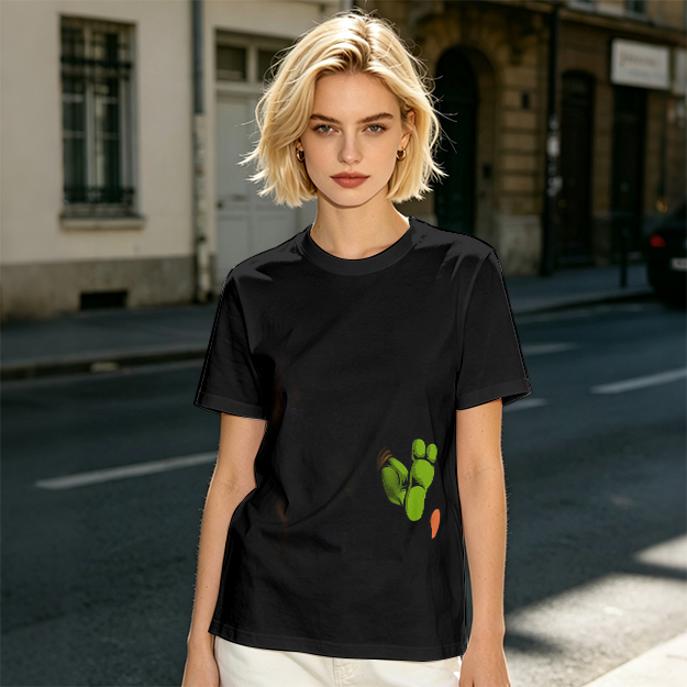 Olive Green T-Shirt With Cartoon Frog Feet Print