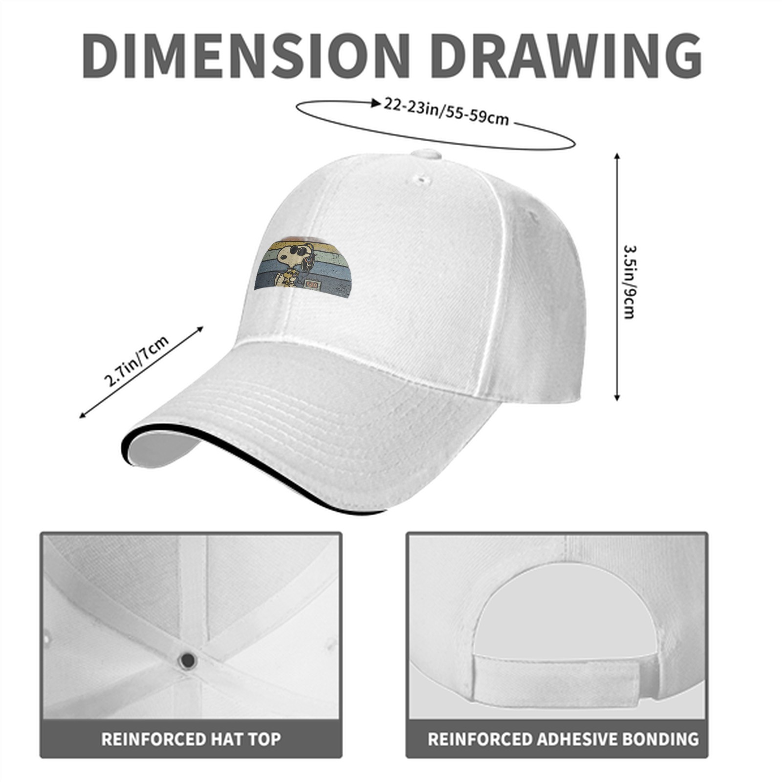 Black baseball cap with Snoopy retro sunset graphic