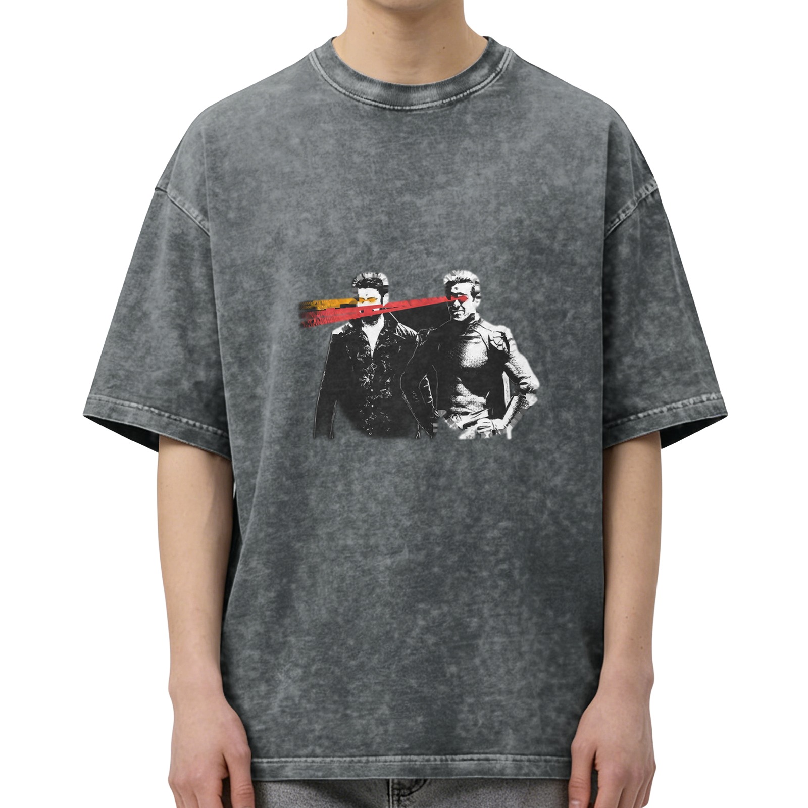 Oversized acid wash t-shirt with retro sci-fi character graphic print