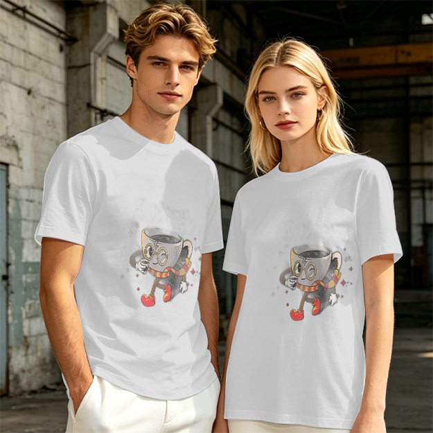 Olive T-Shirt With Wizard Coffee Cup Cartoon Print