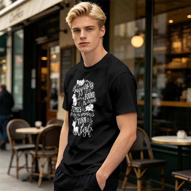 Olive t-shirt with happiness quote and animal illustrations