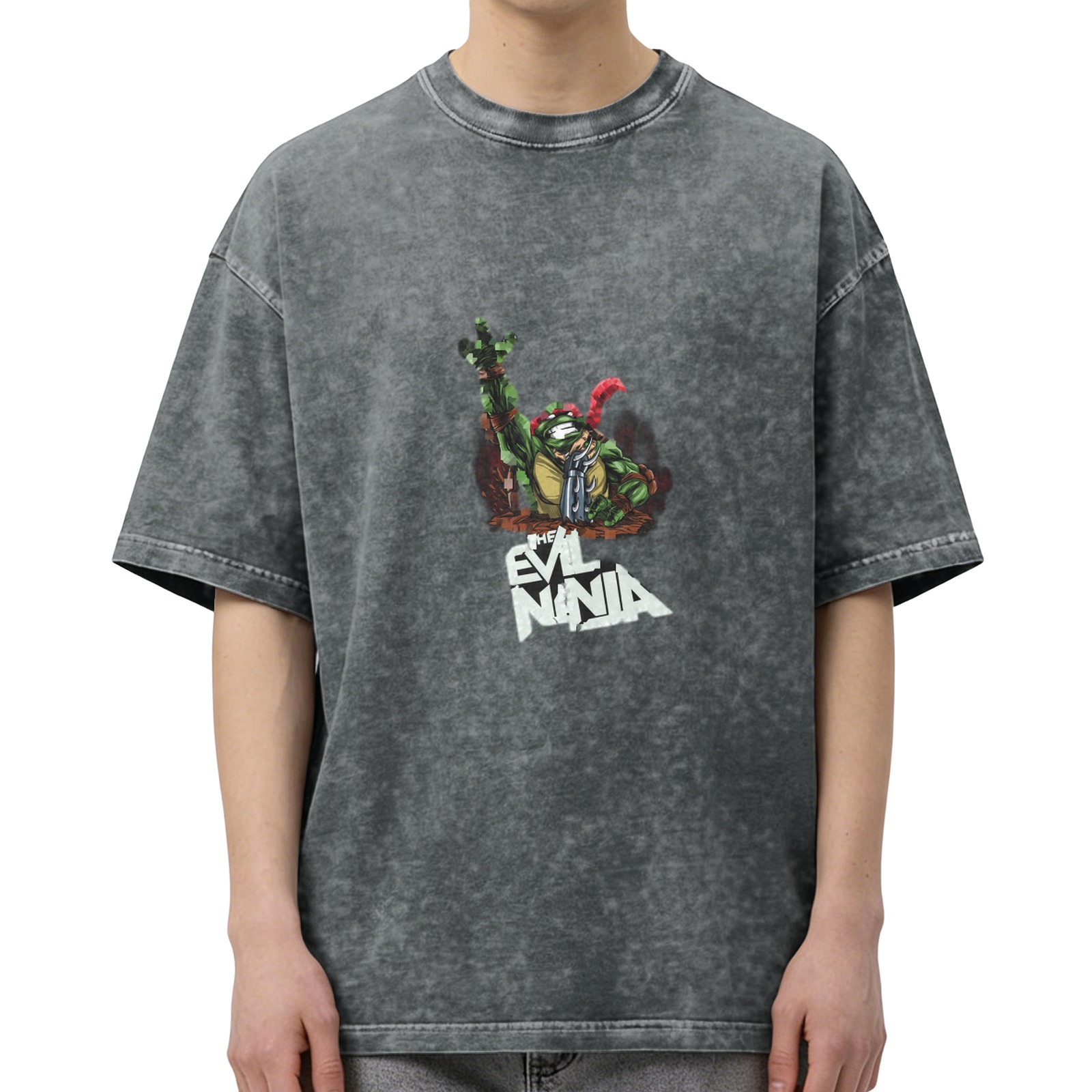 Washed black graphic t-shirt with evil ninja turtle print