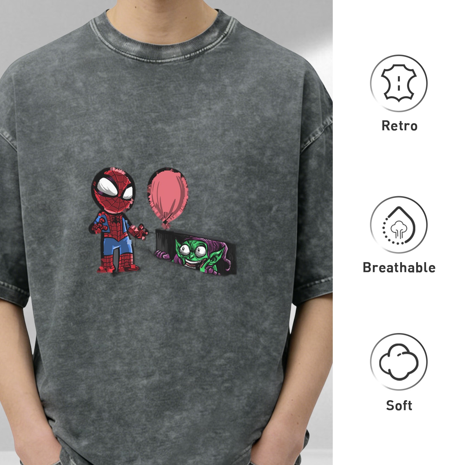 Chibi Spider-Man and Green Goblin Graphic Vintage Wash T-Shirt