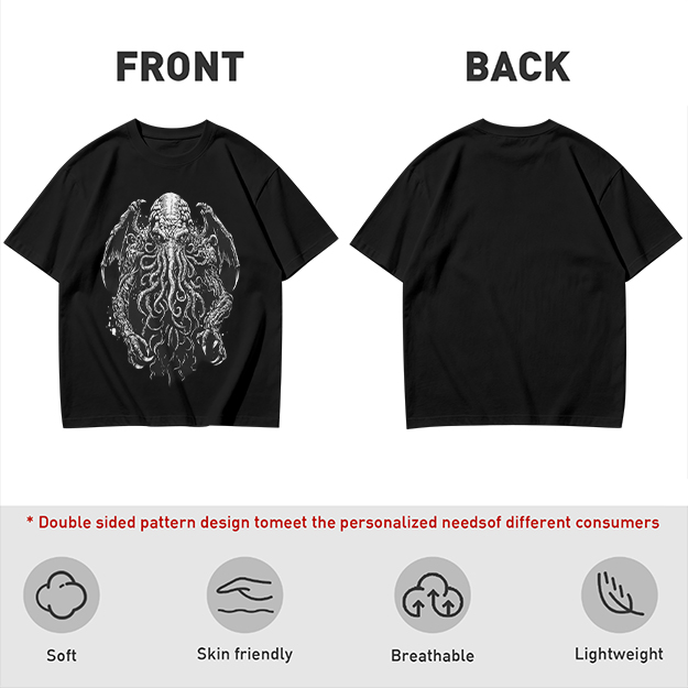 Olive Green T-Shirt with Cthulhu Monster Graphic Print