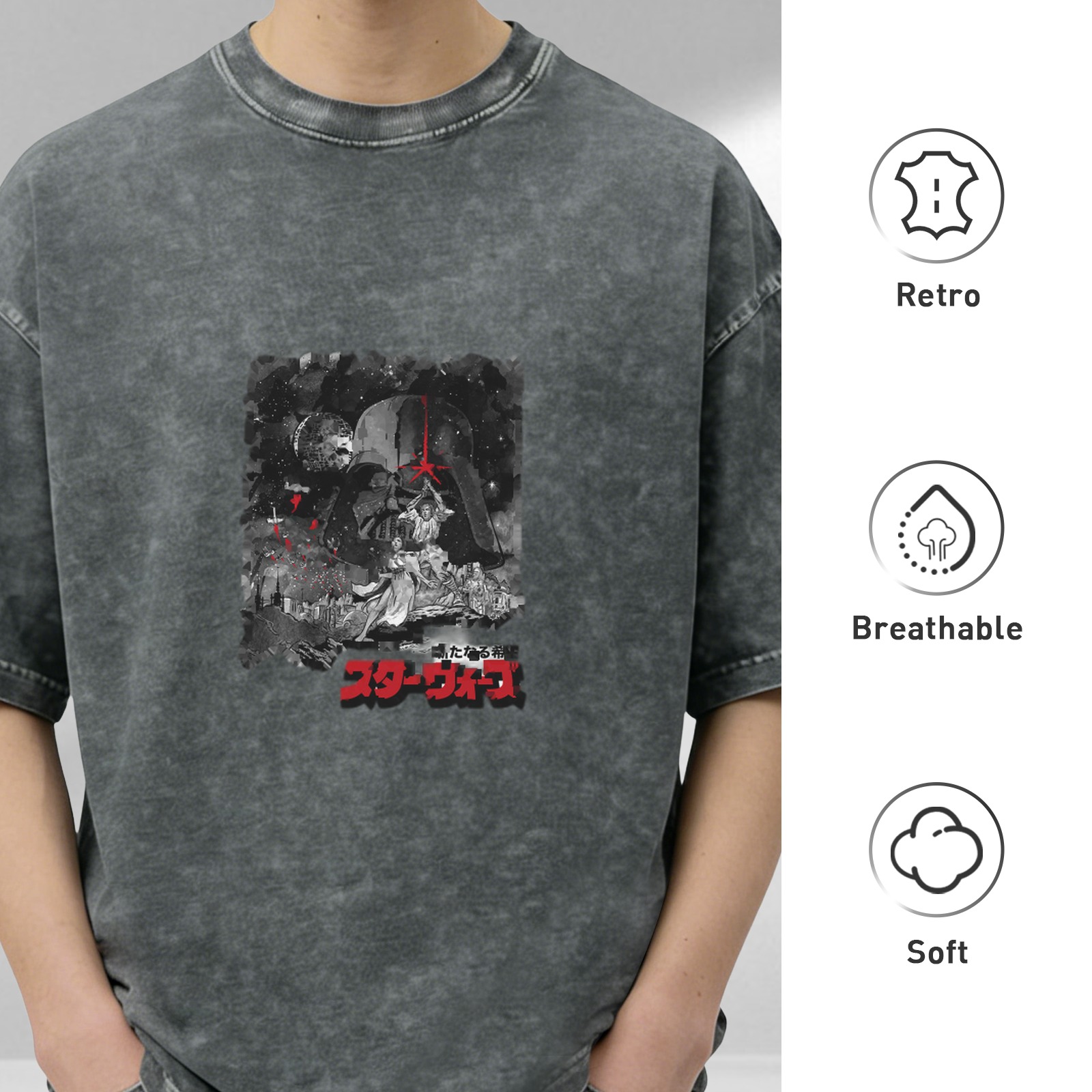 Vintage Star Wars Japanese Print Acid Wash T-Shirt