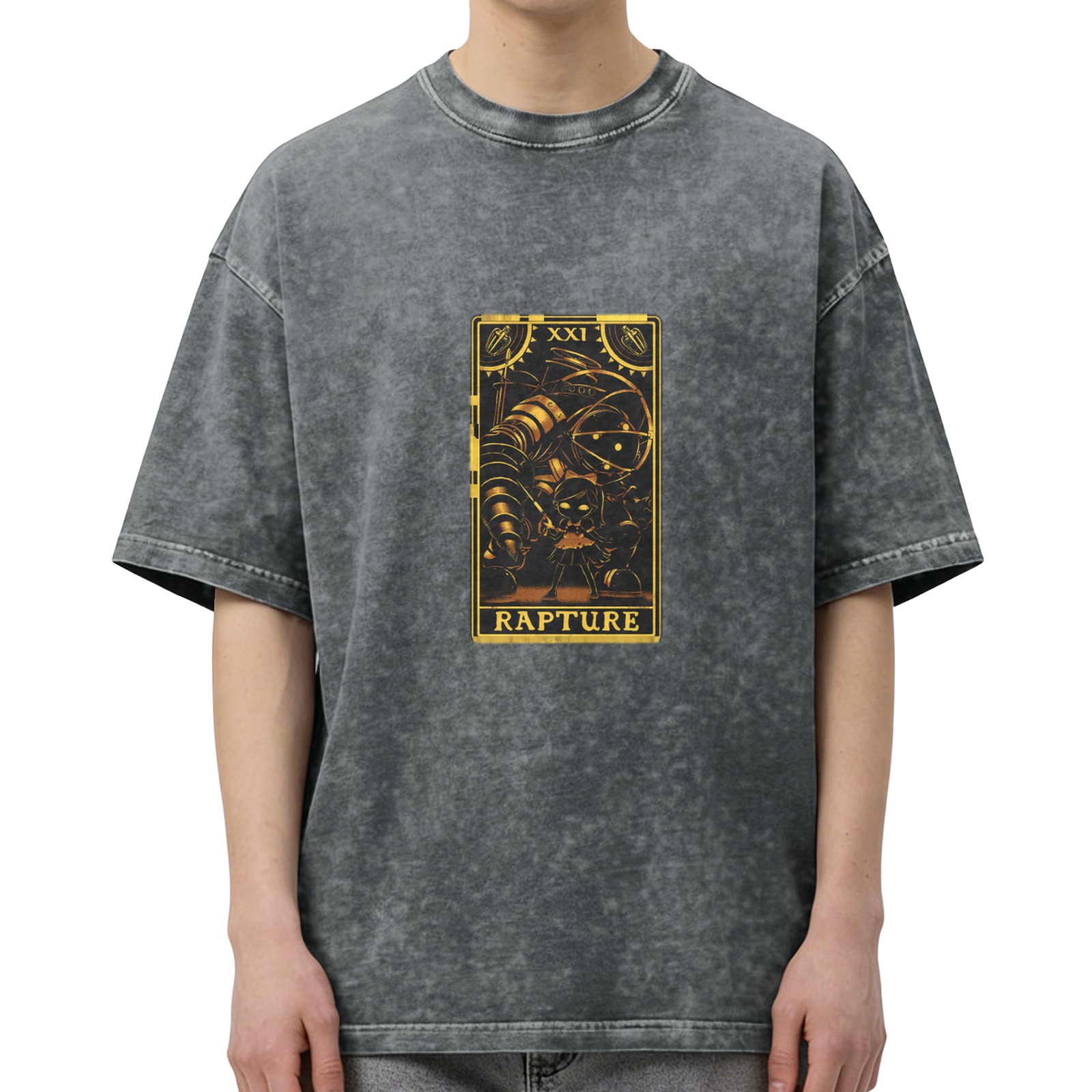 Bioshock Rapture Tarot Card Graphic Acid Wash T-shirt
