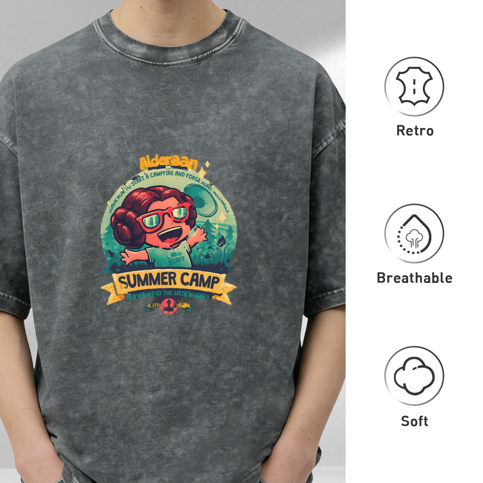 Alderaan Summer Camp Graphic Black Wash T-Shirt