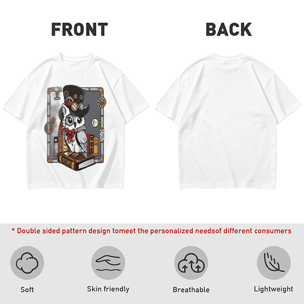 Owl in Steampunk Attire on Book Graphic Tee