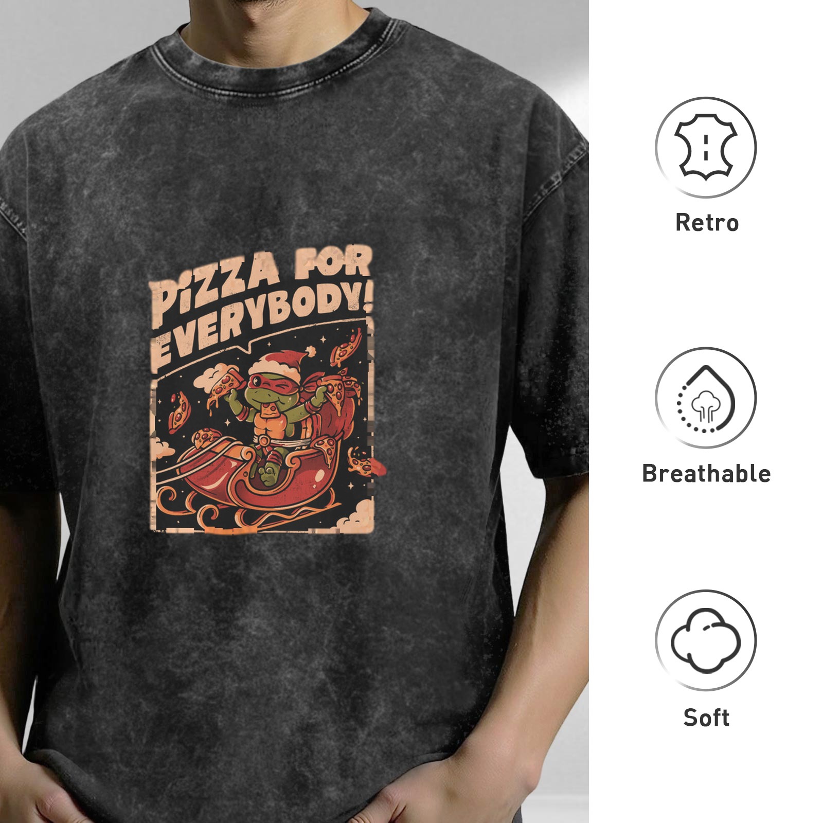 Vintage Wash Pizza For Everybody Teenage Mutant Ninja Turtle Christmas T-Shirt