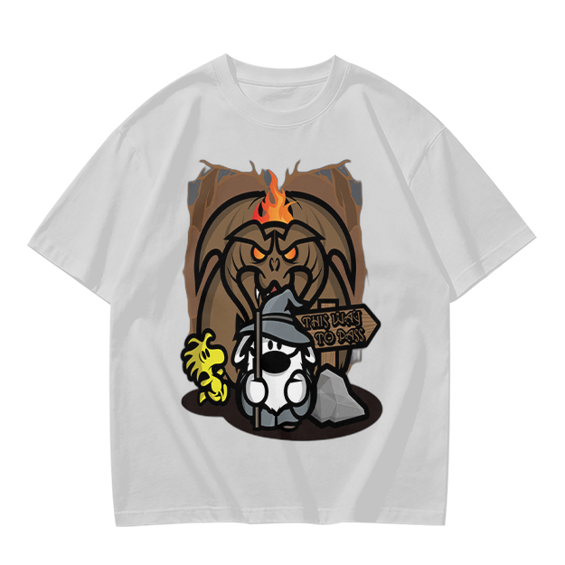 Olive t-shirt with wizard dog and dragon cave graphic