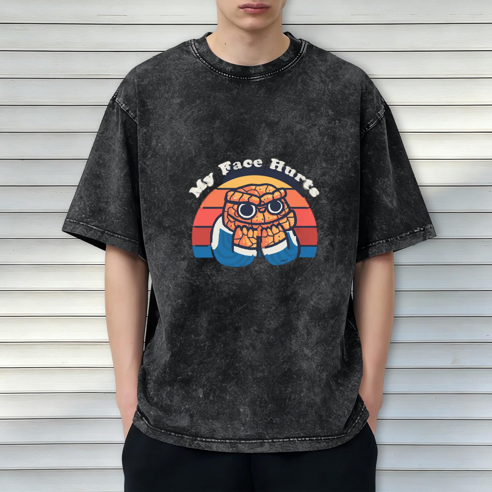 My Face Hurts Retro Graphic Dark Wash T-Shirt