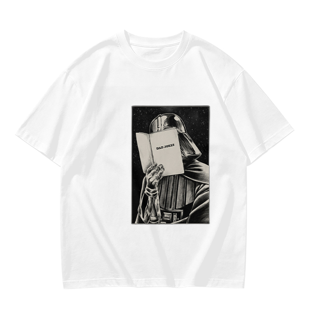 Olive T-shirt with Darth Vader reading a book graphic