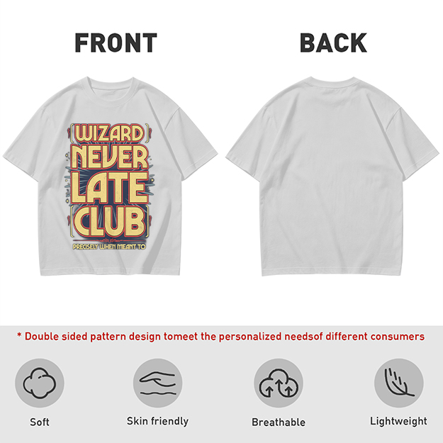 Olive t-shirt with Wizard Never Late Club graphic print