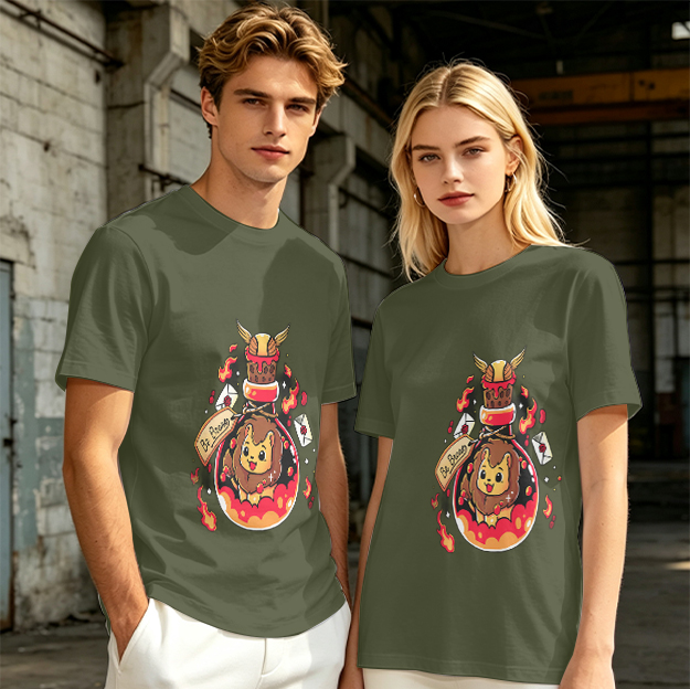 Olive T-Shirt With Cute Lion In Potion Bottle Graphic