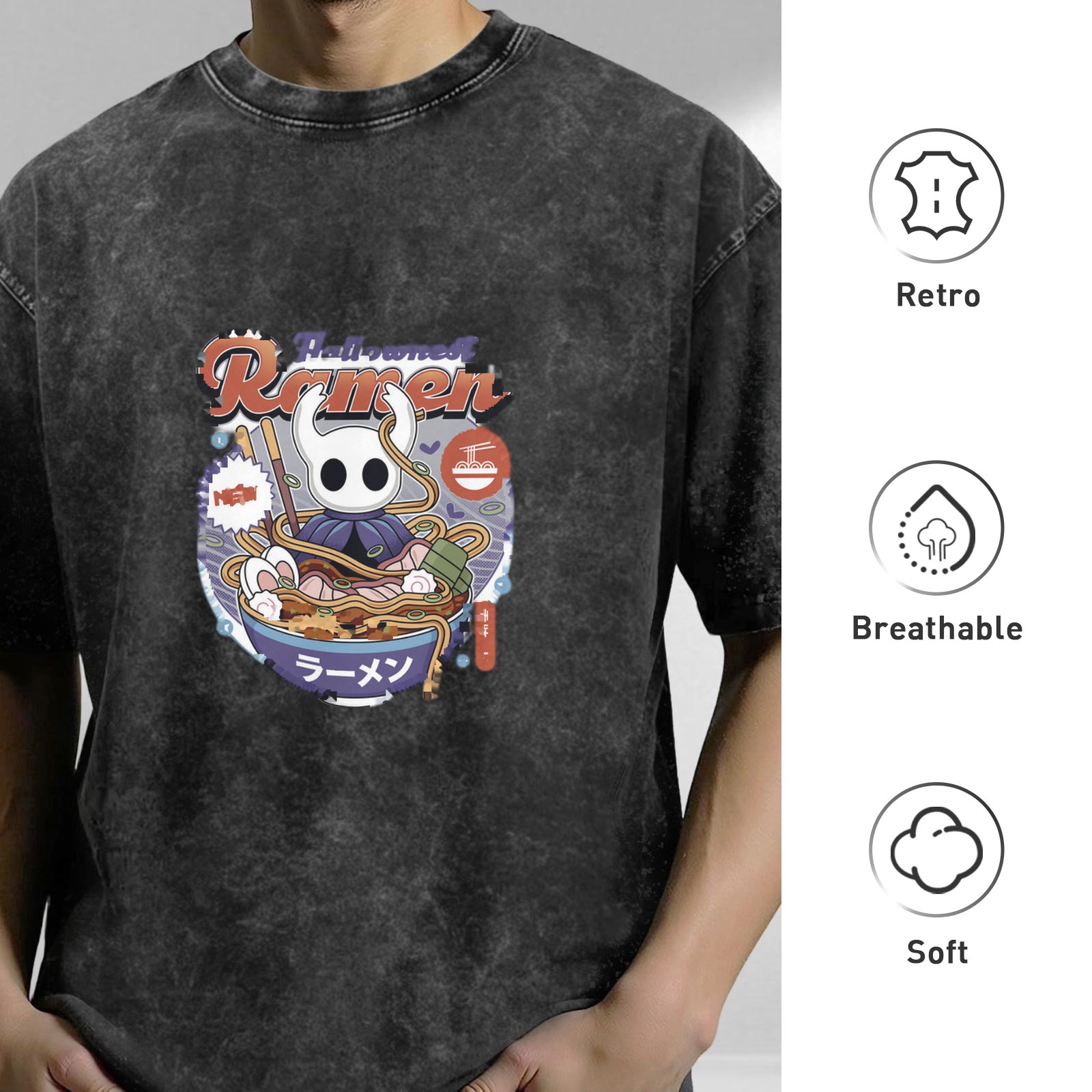 Hollow Knight Ramen Graphic Acid Wash Oversized T-Shirt
