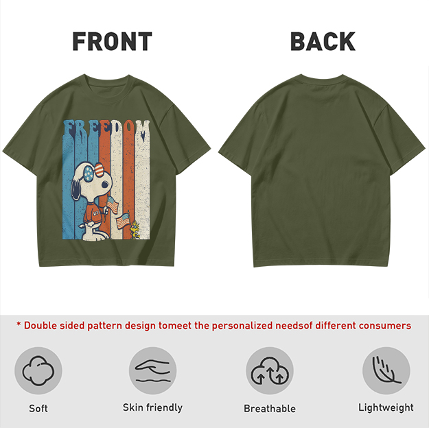 Olive Snoopy Freedom Patriotic Graphic T-Shirt
