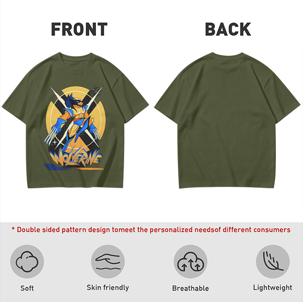 Olive Wolverine Graphic T-Shirt Featuring X-Men Symbol Art