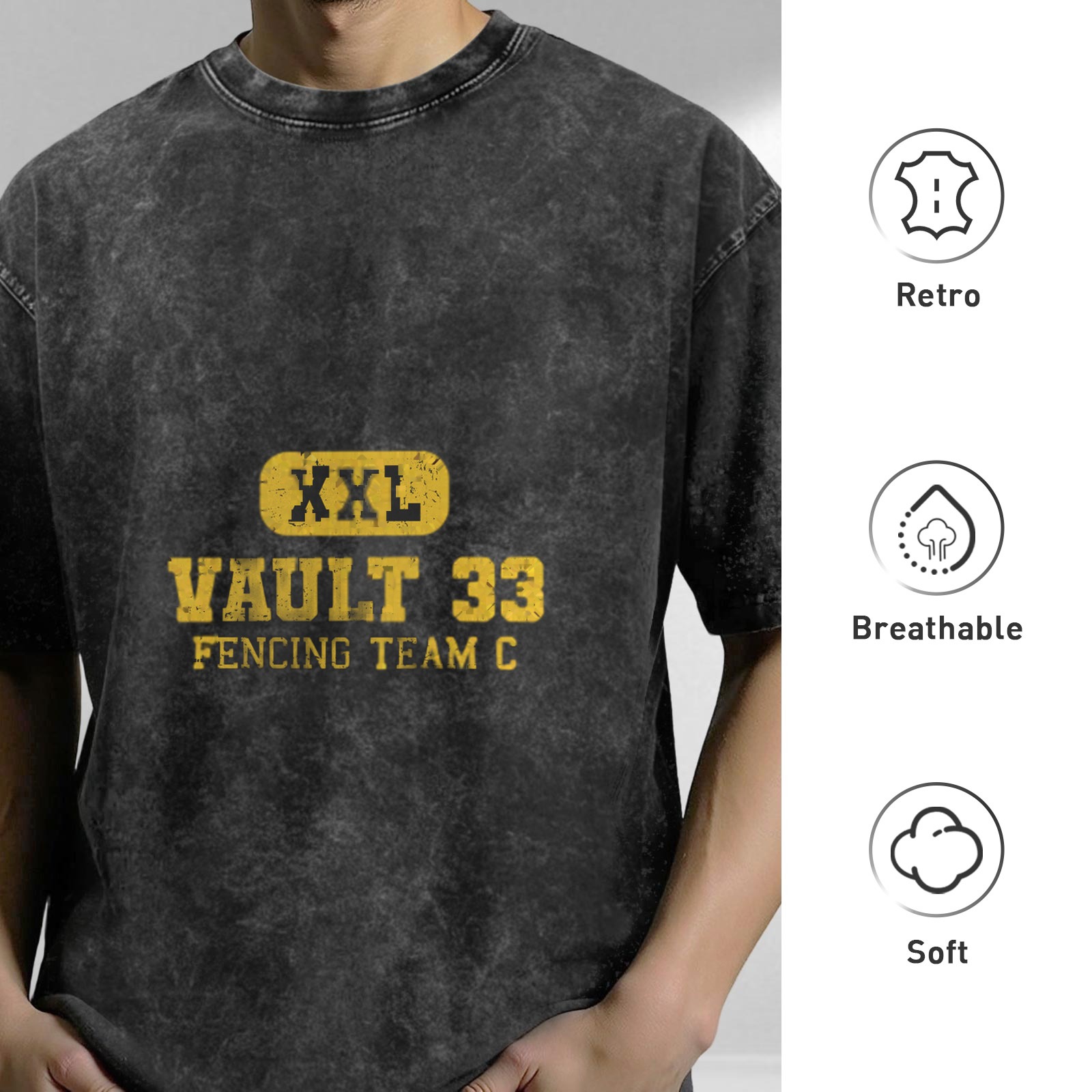 Vault 33 Fencing Team C XXL Stonewashed Black T-Shirt