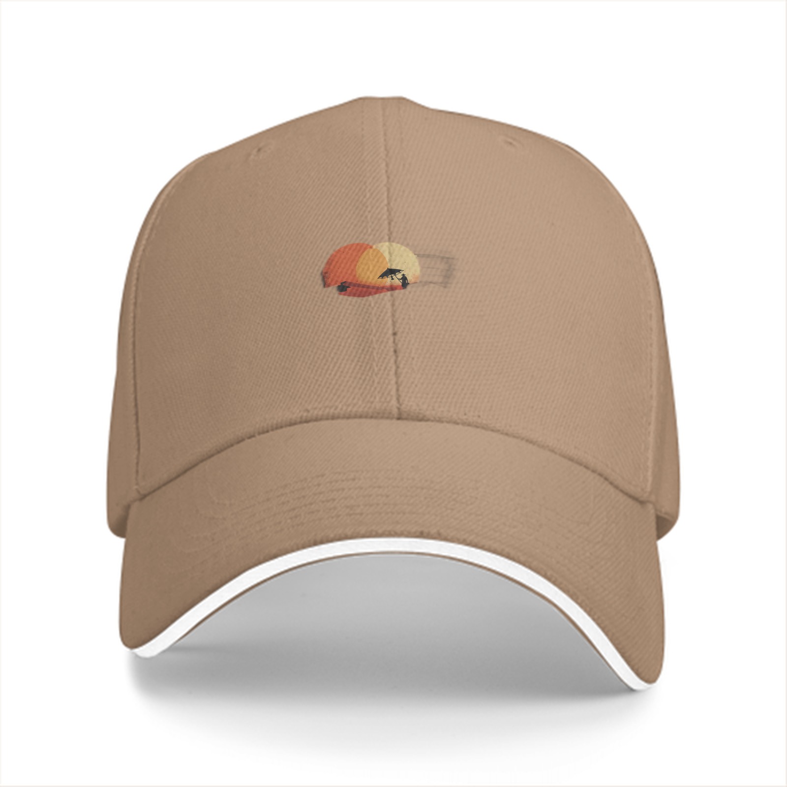 Black Baseball Cap with Sunset Beach Palm Tree Graphic
