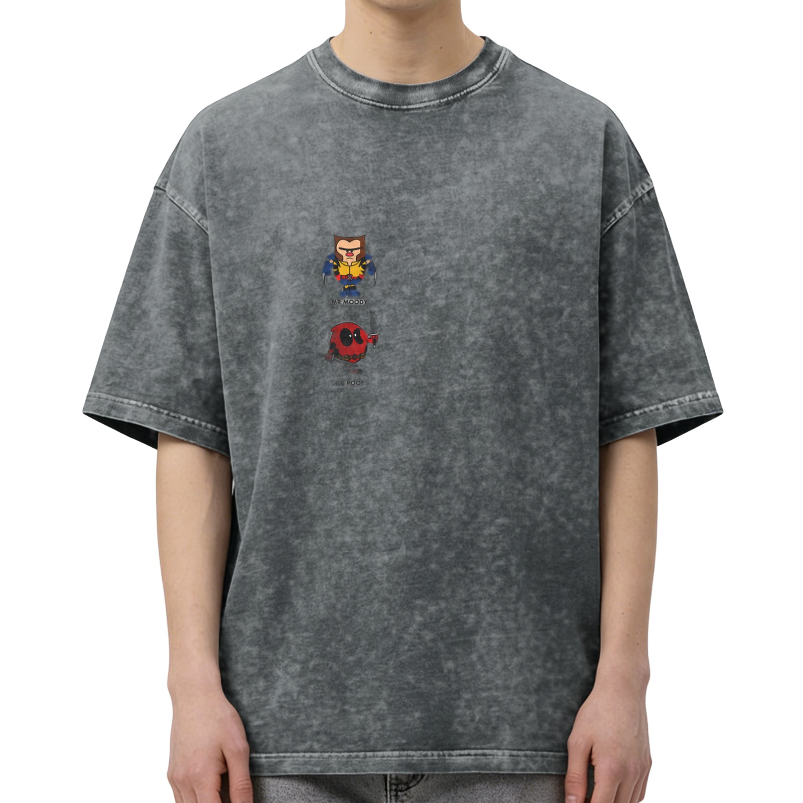 Wolverine Deadpool Graphic Acid Wash Black T-Shirt