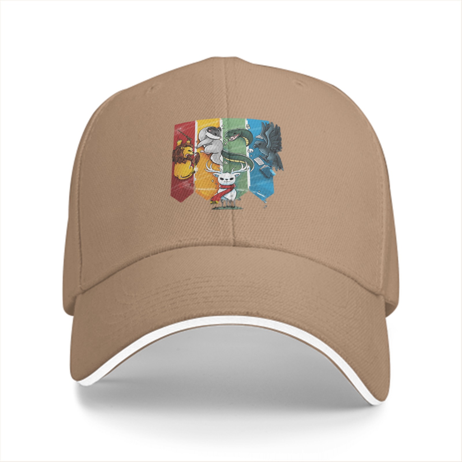 Black baseball cap with Harry Potter house mascots graphic