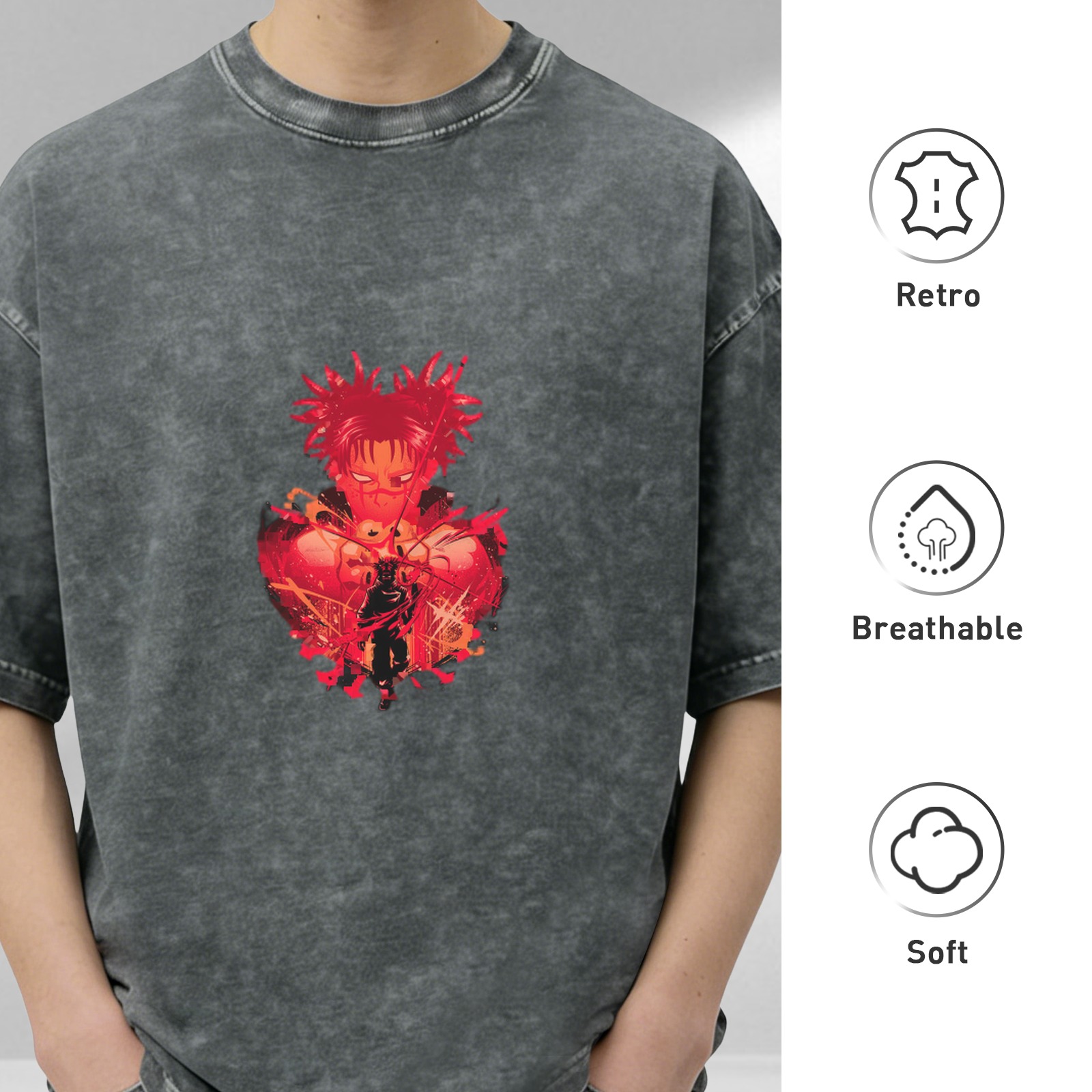 Anime Jujutsu Kaisen Character Graphic Washed T-Shirt