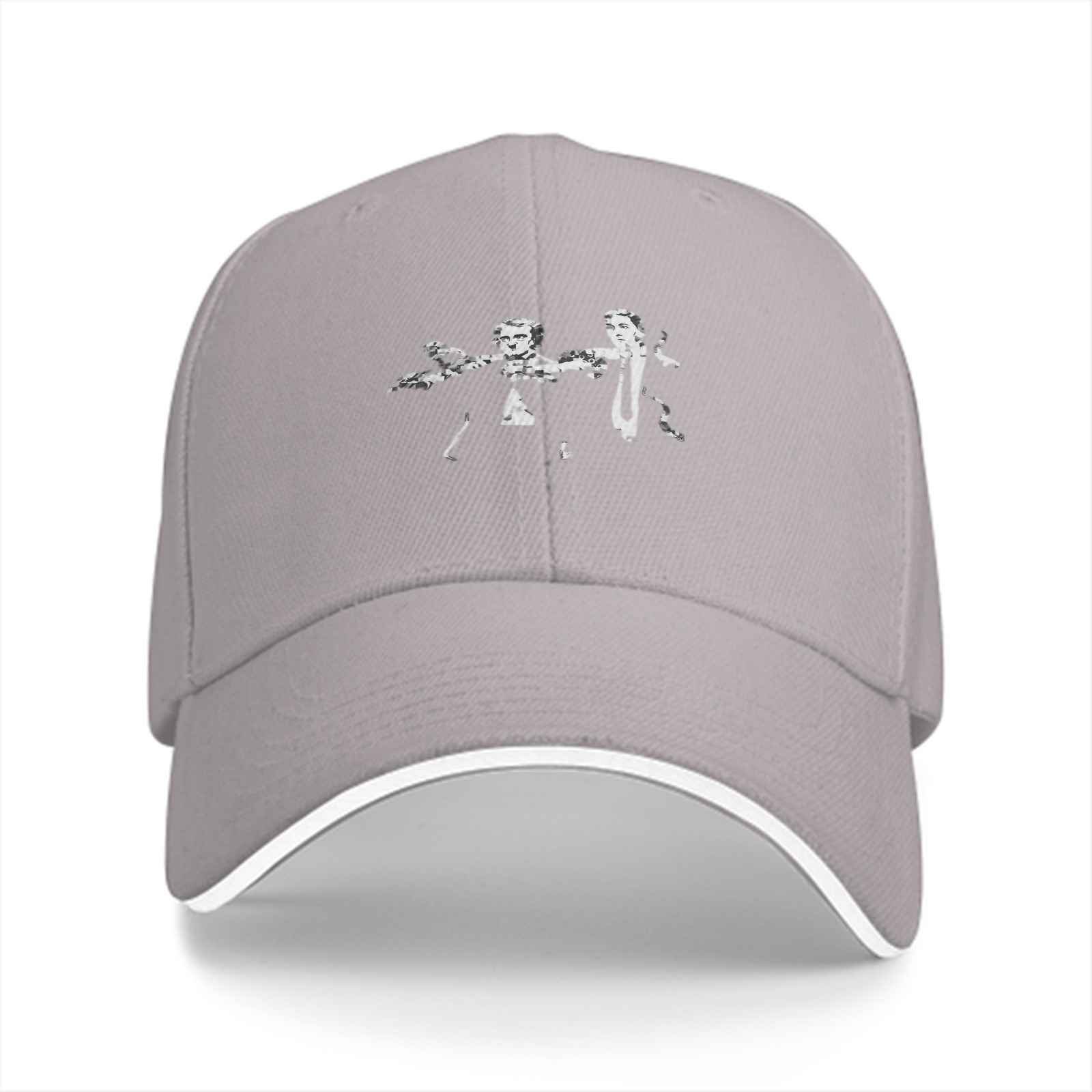 Black Baseball Cap With Two Figures Graphic Print Design