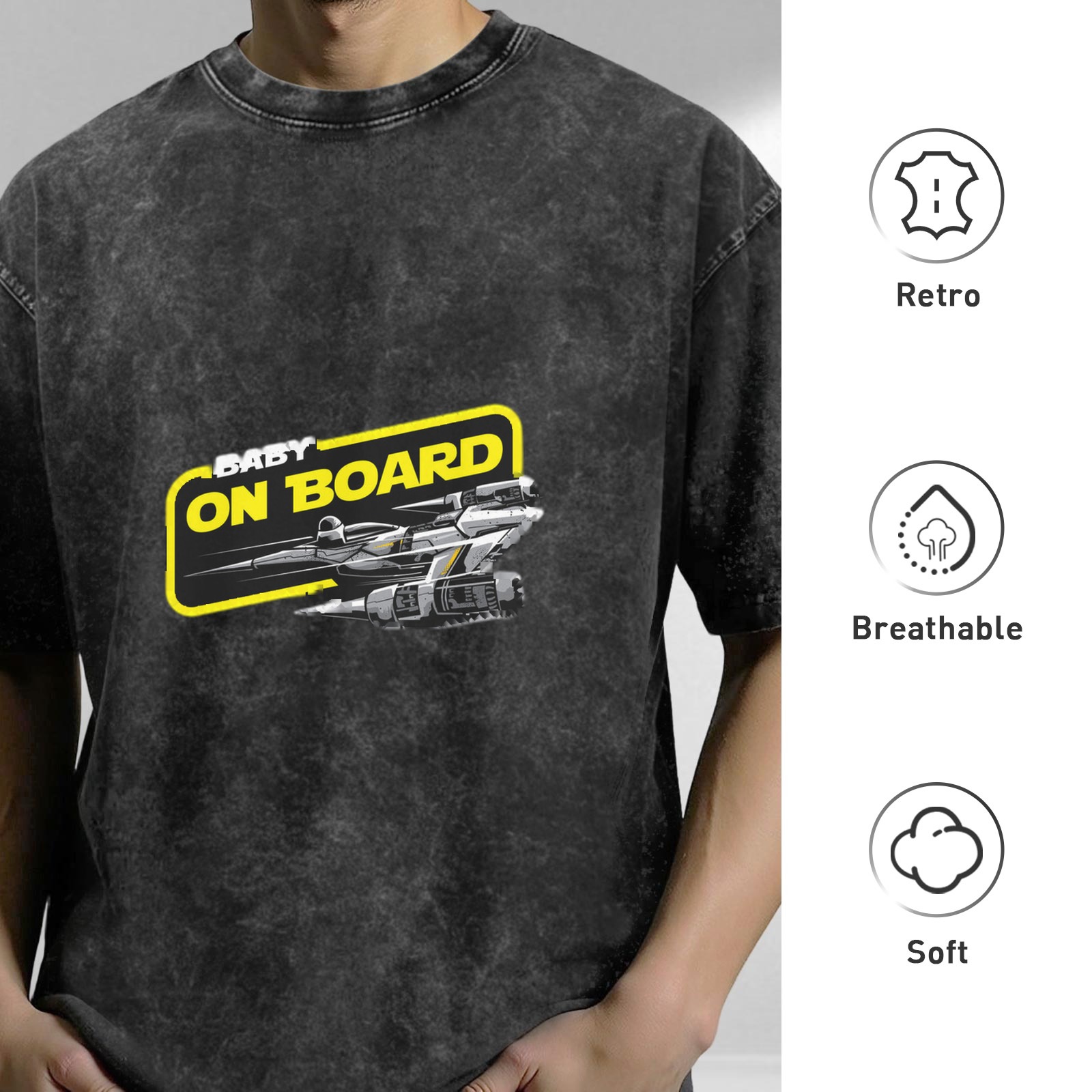 Star Wars Style Baby On Board Graphic Acid Wash T-Shirt