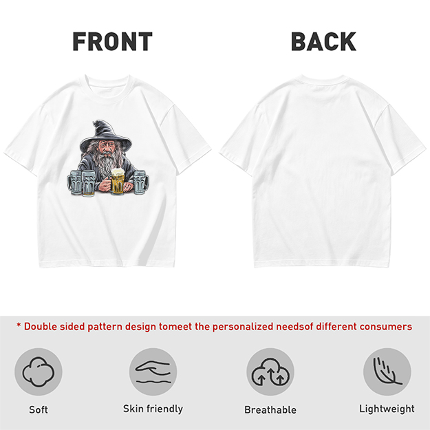 Gandalf with Beer Mugs Funny Wizard Graphic T-Shirt