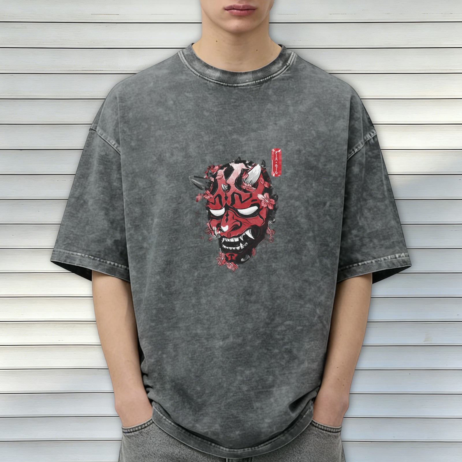 Vintage Wash Japanese Oni Mask Graphic T-Shirt