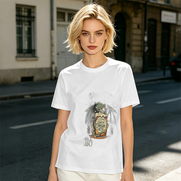 Olive Green T-Shirt with Dragon Beer Mug Graphic Print