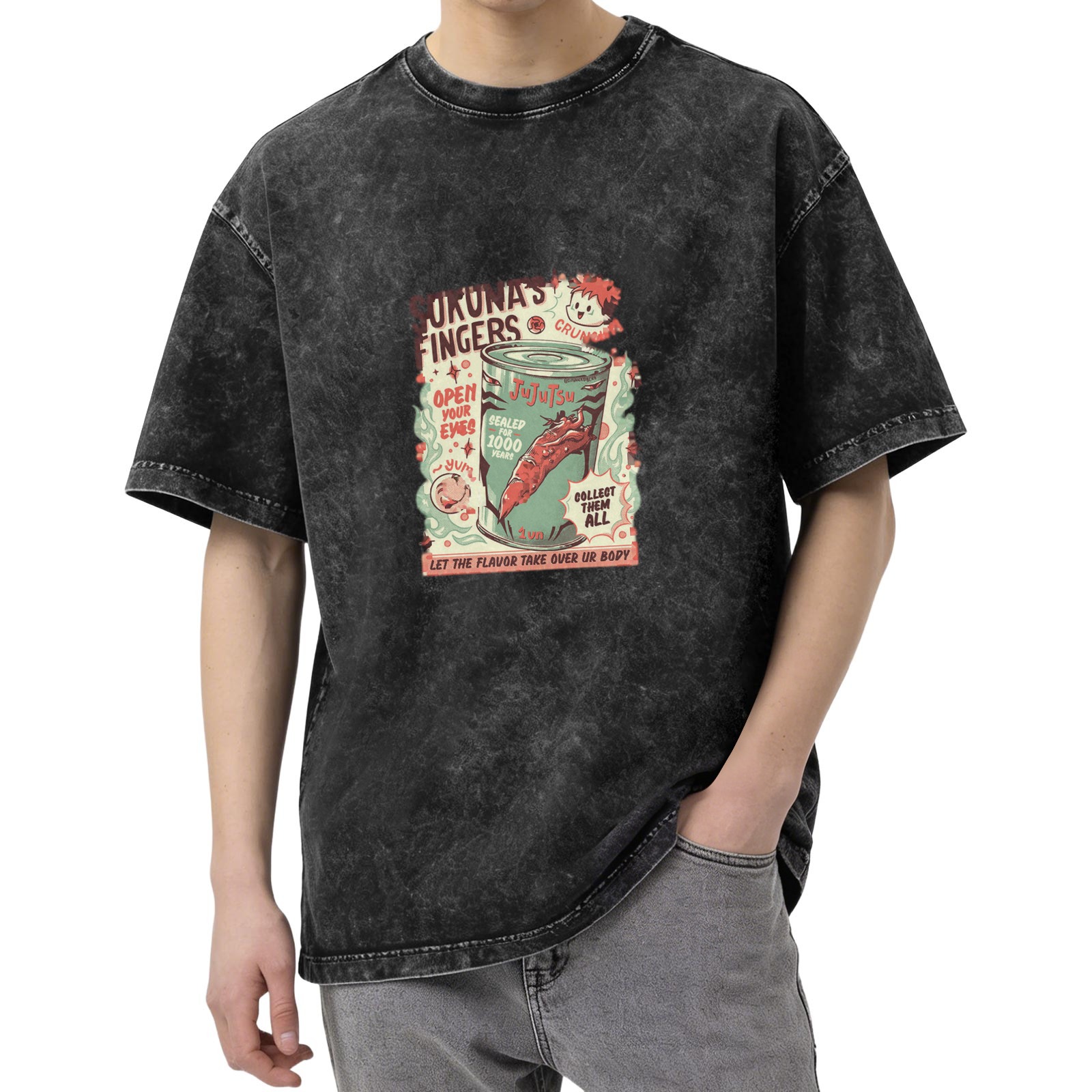 Jujutsu Kaisen Sukuna's Fingers Vintage Graphic Acid Wash T-Shirt