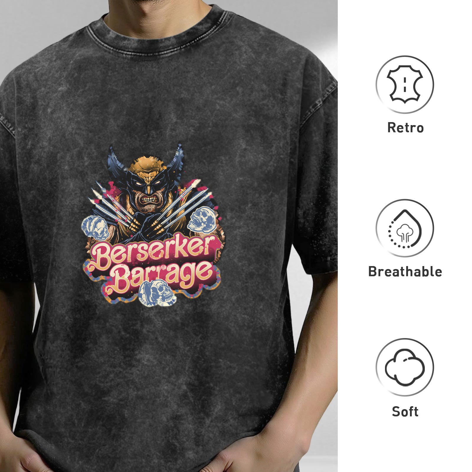 Wolverine Berserker Barrage Graphic Stonewashed Black T-Shirt