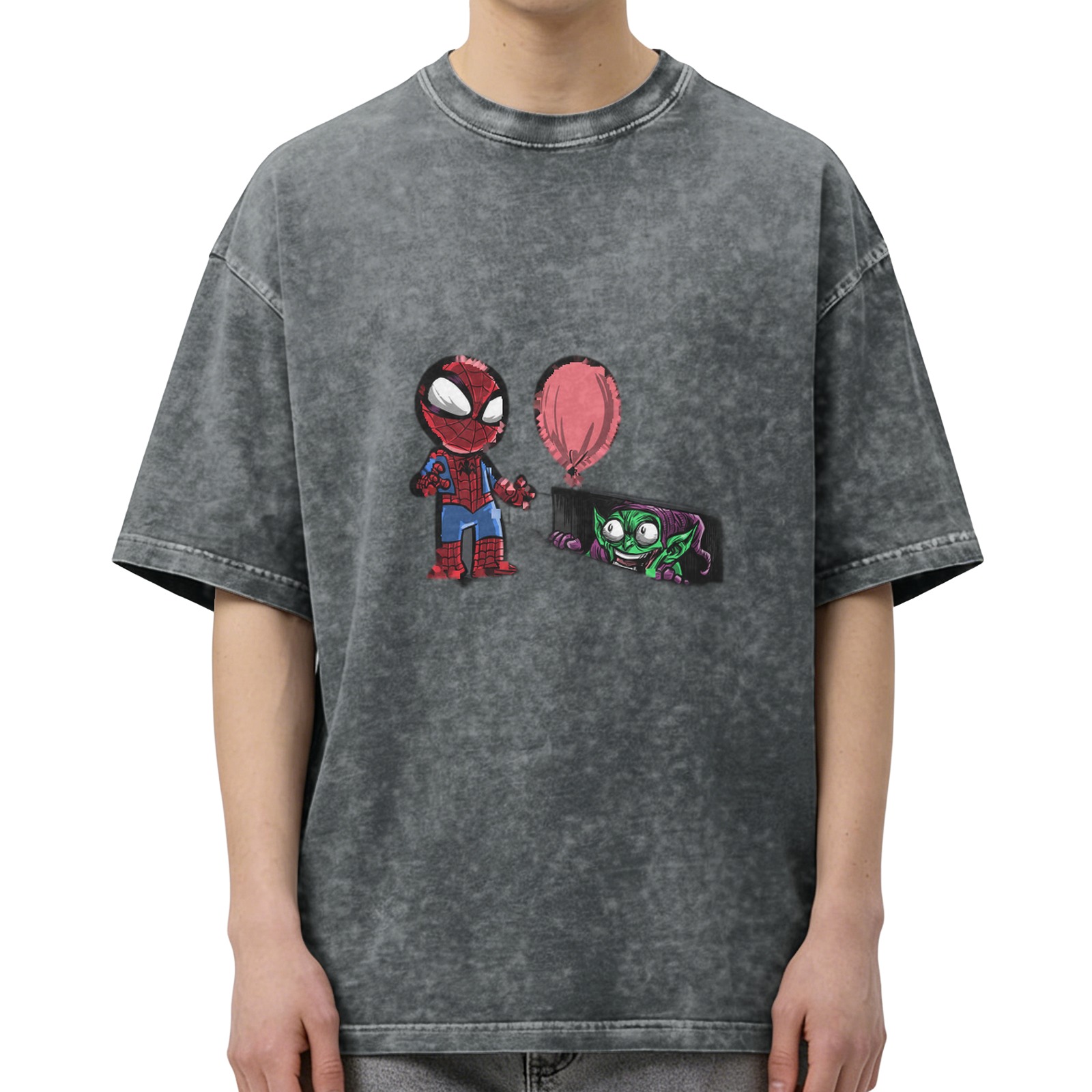 Chibi Spider-Man and Green Goblin Graphic Vintage Wash T-Shirt