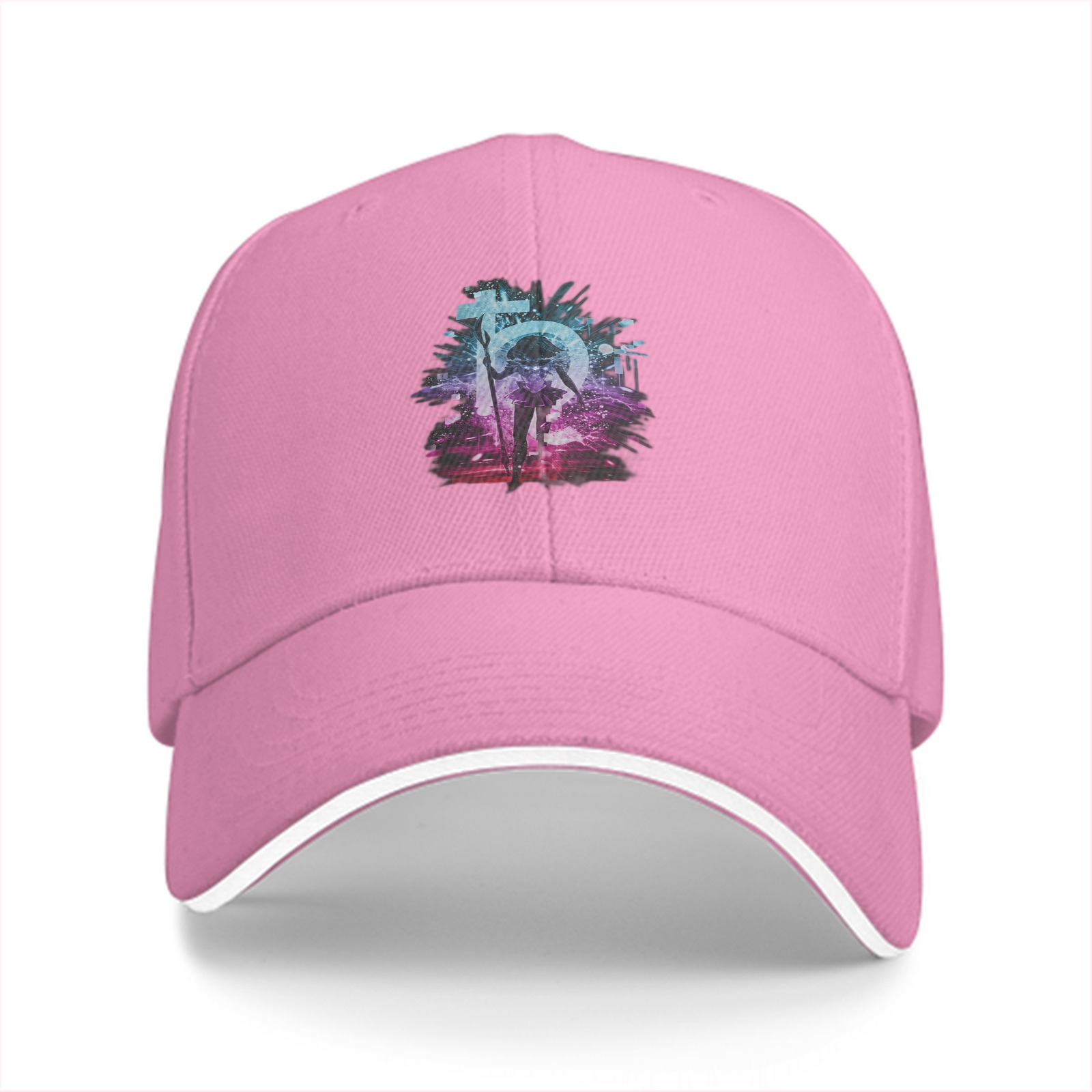 Black Baseball Cap With Neon Fantasy Graphic Print