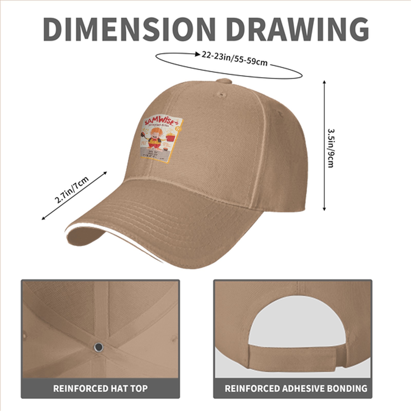 Black baseball cap with Samwise's potato fries graphic