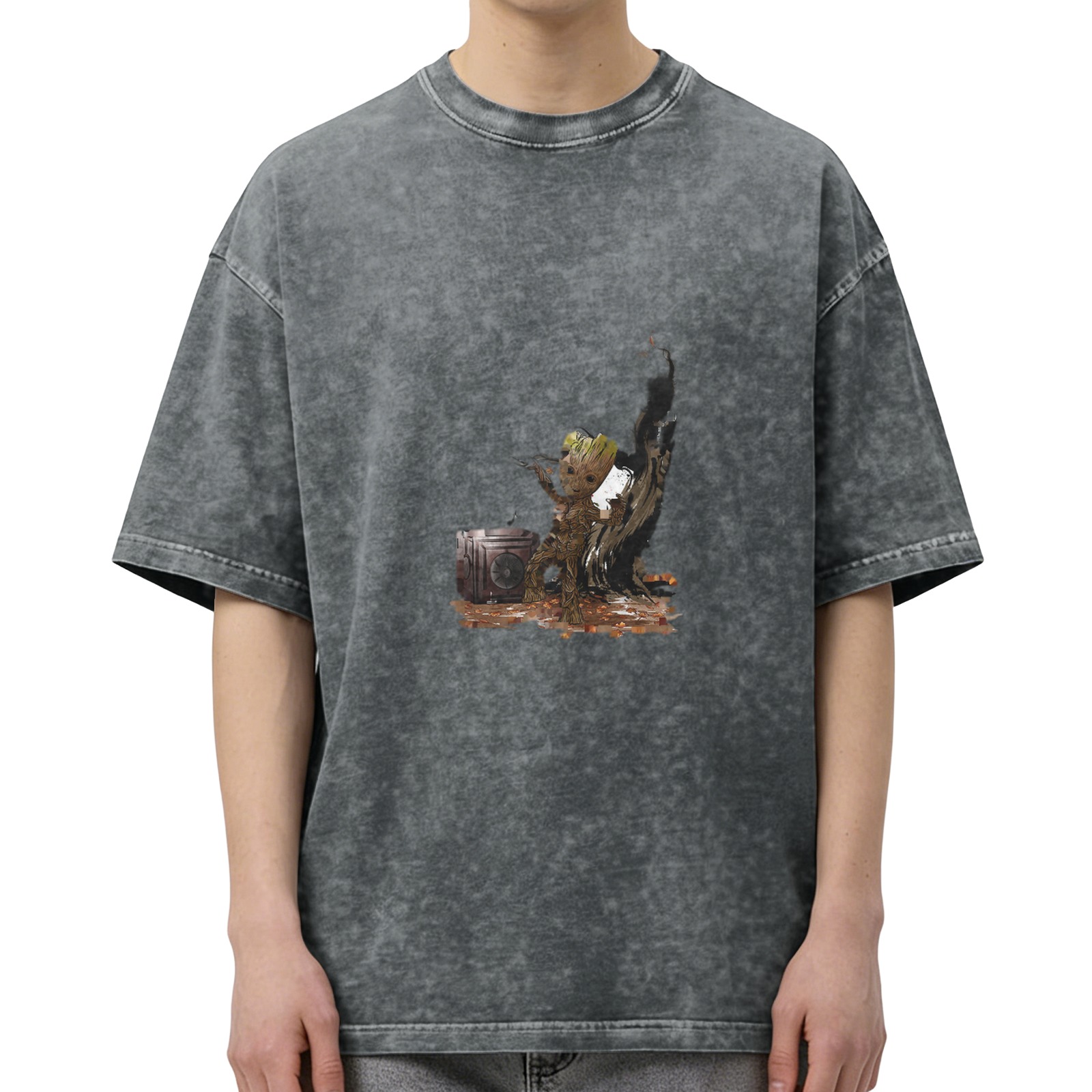 Washed black graphic t-shirt with dancing baby groot print