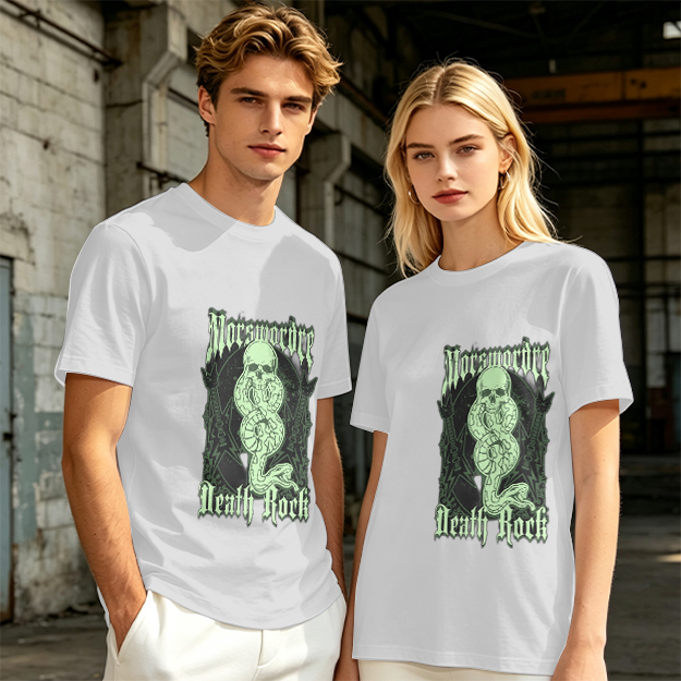 Olive graphic t-shirt with skull snake death rock design