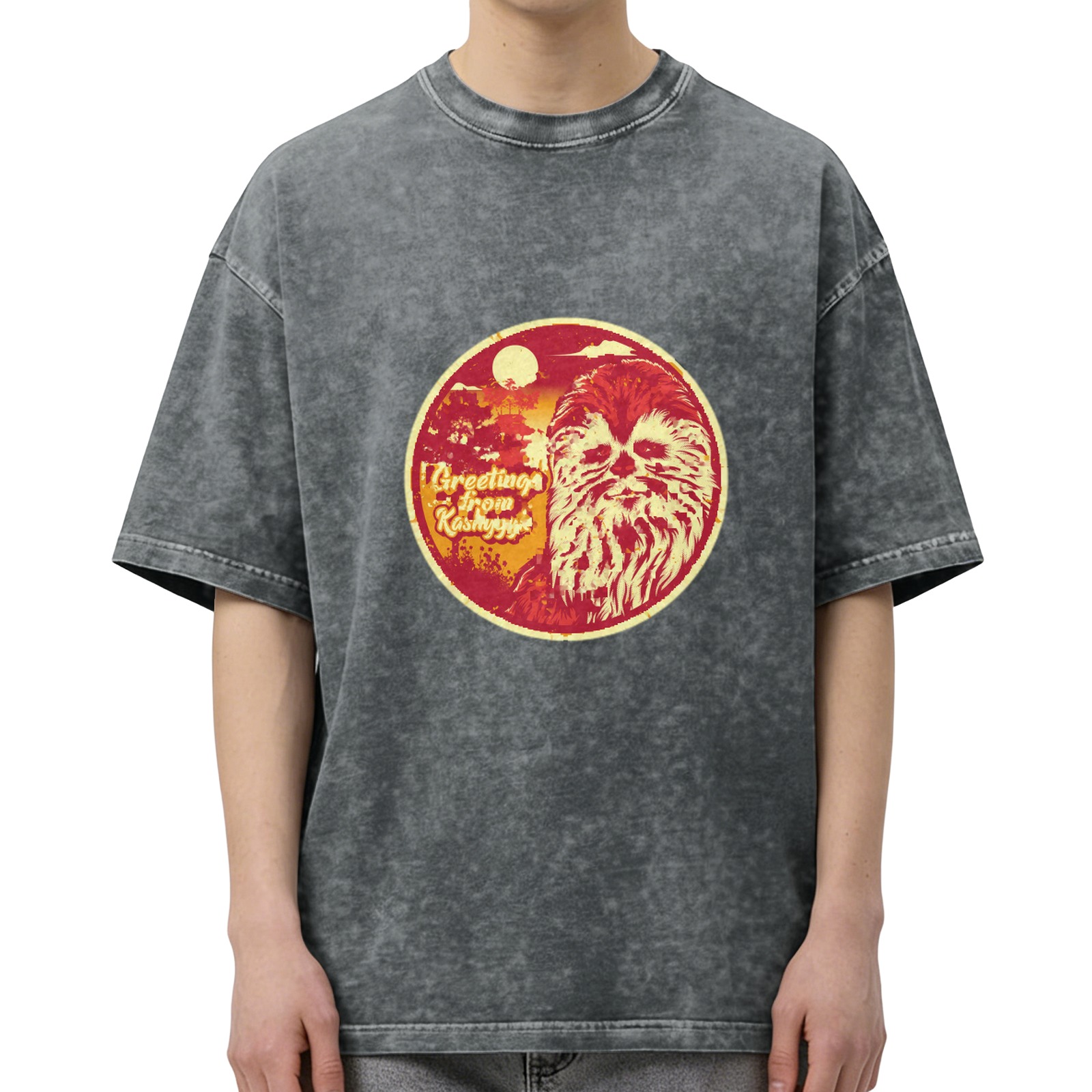 Greetings from Kashyyyk Chewbacca Graphic Acid Wash T-Shirt