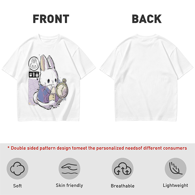Olive T-Shirt With White Rabbit Holding Pocket Watch Print