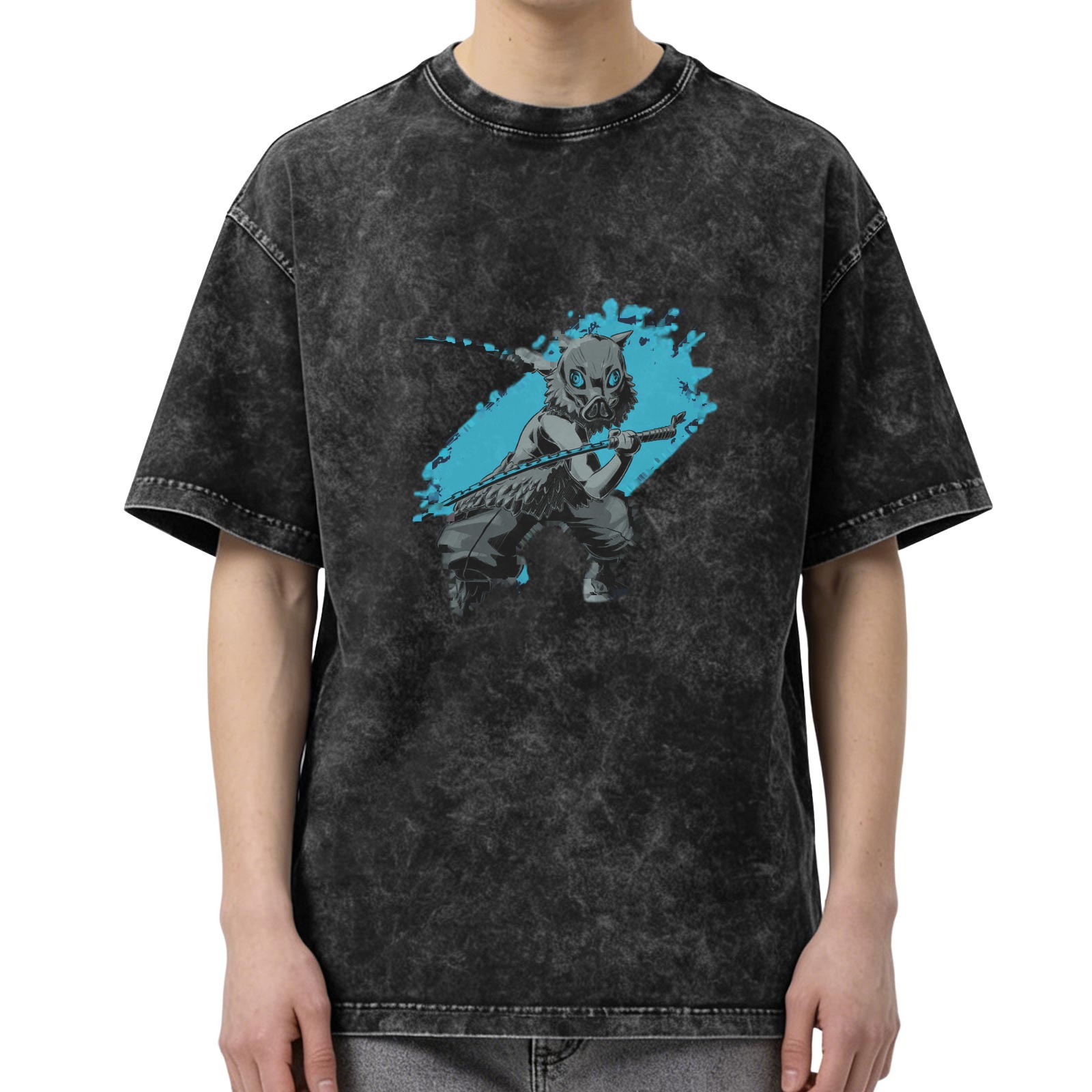 Demon Slayer Inosuke Graphic Oversized Acid Wash T-Shirt