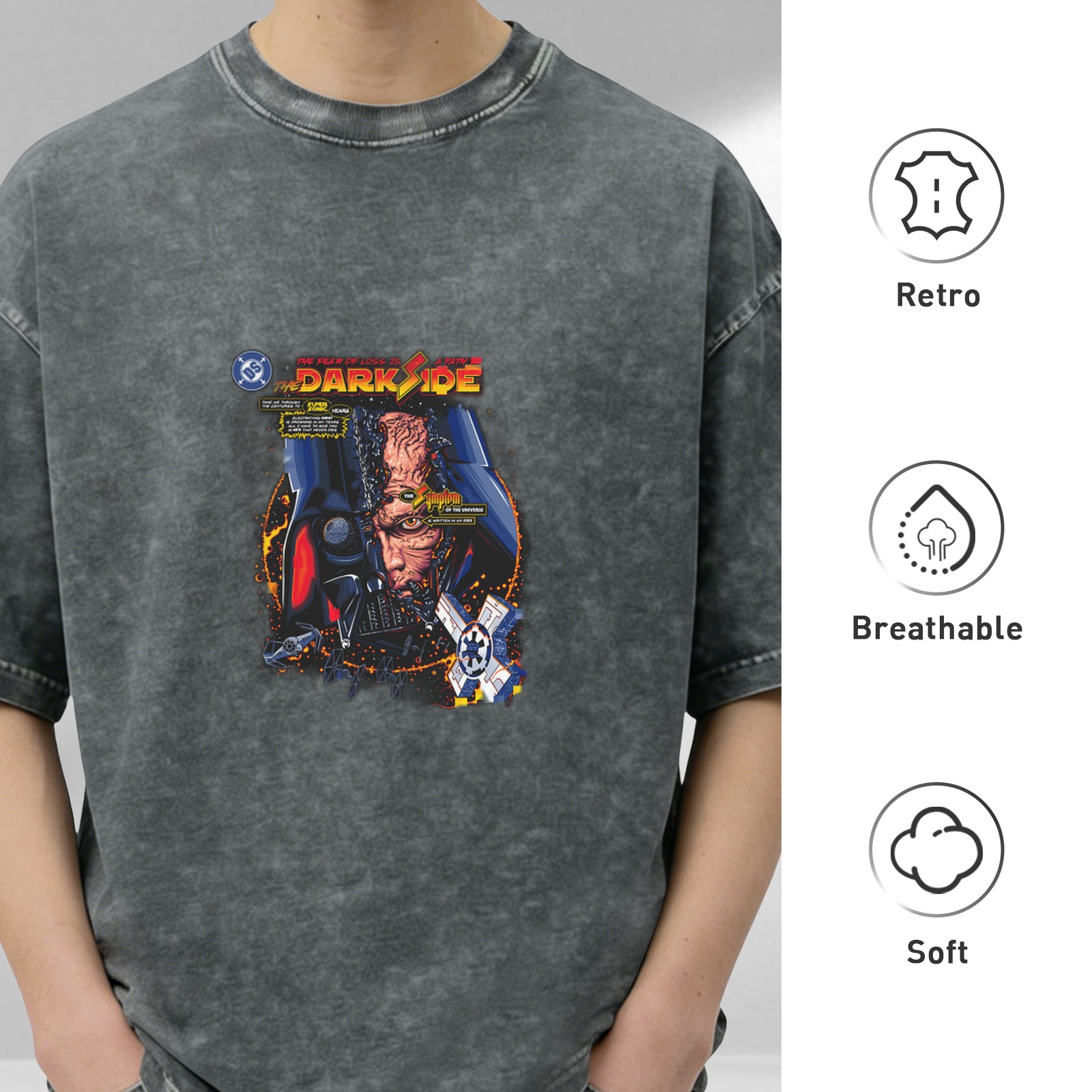 Washed Black T-Shirt with Star Wars Darth Vader Dark Side Graphic