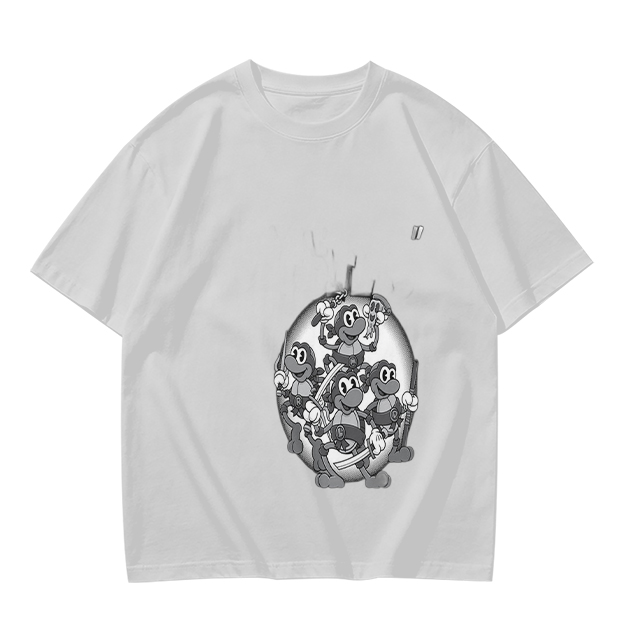 Olive green graphic t-shirt with cartoon monkey crew print