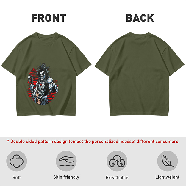Olive T-shirt with Lobo Comic Character Graphic Print