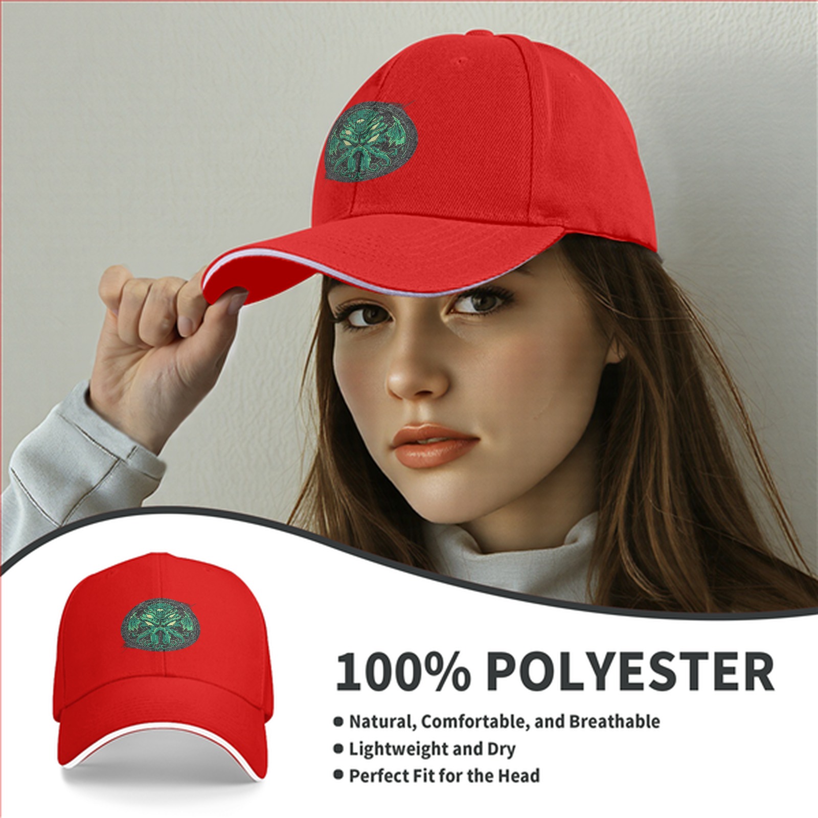 Black Baseball Cap with Green Cthulhu Monster Emblem