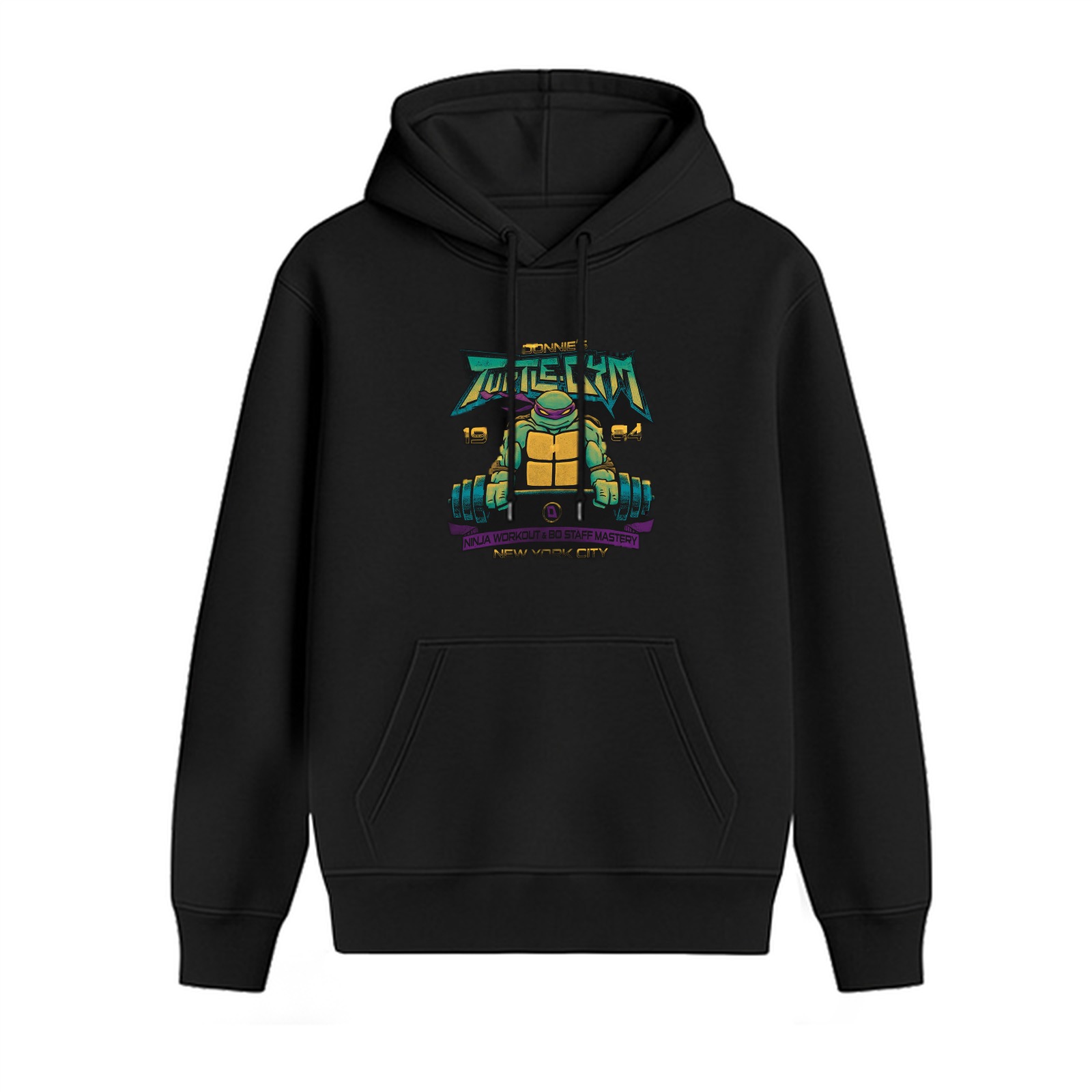 Black hoodie with Teenage Mutant Ninja Turtle gym graphic