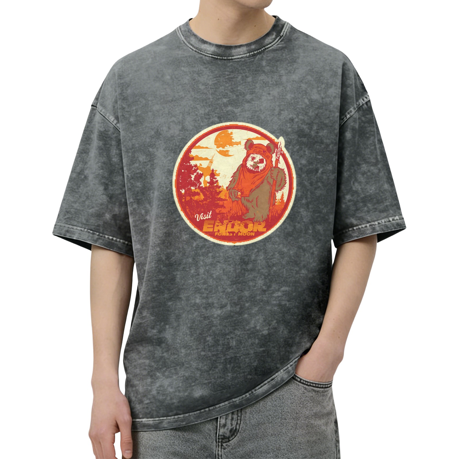 Star Wars Ewok Visit Endor Forest Moon Vintage Graphic Acid Wash T-shirt