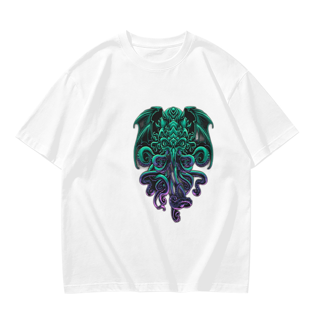 Olive Green T-Shirt With Cthulhu Octopus Dragon Graphic