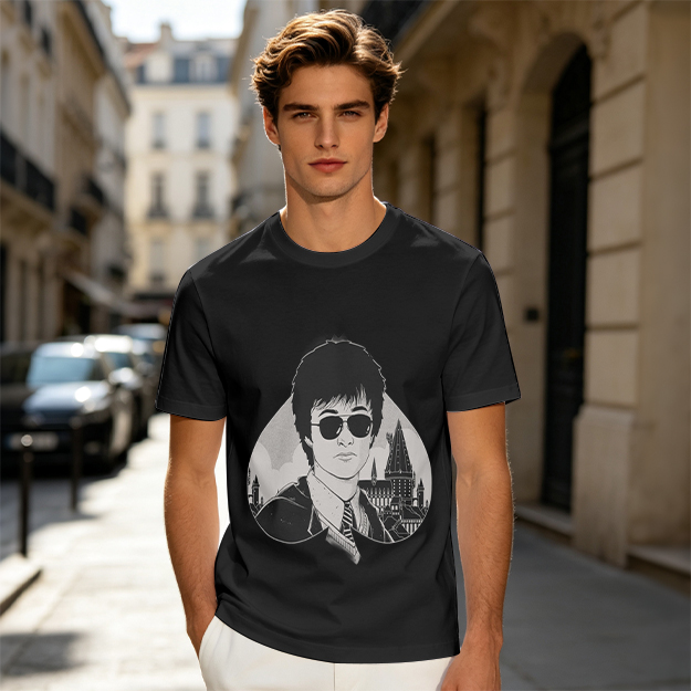 Olive Green T-Shirt With Harry Potter Wearing Sunglasses Print